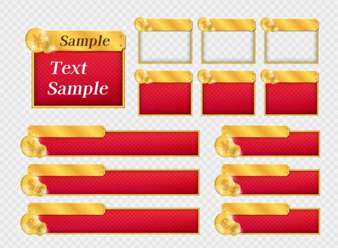 Gold-framed red text base (2 lines) with illustrations of yen, dollar, and euro-ol
