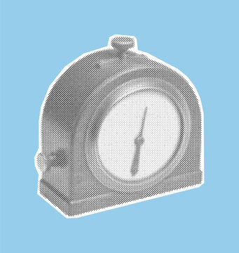 Vintage galvanometer illustration of an antique electrical meter for measuring current, rendered in a retro halftone pop art style