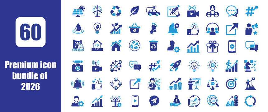 Premium Business, Technology and Digital Services Vector Icons Bundle 2026 for Web, Mobile Apps, Cloud Computing, Analytics, Communication, Finance, Security, Networking and UI Design