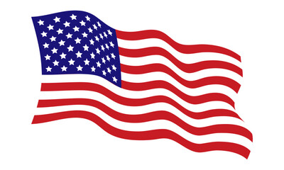 Obraz premium Waving American flag with flowing stripes and stars isolated. Patriotic national symbol for holidays, celebrations and government themes. Flat style. Vector illustration