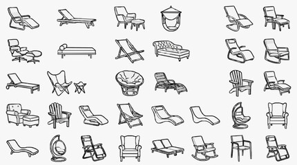Obraz premium Modern Black and White Line Drawing Collection of Various Stylish Furniture and Seating Arrangements