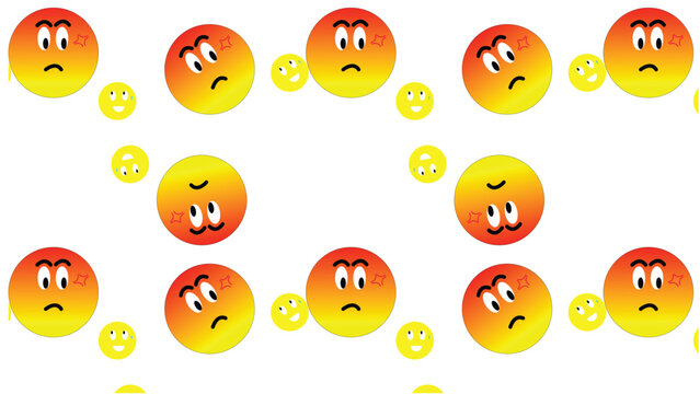   
Emoji pattern vector illustration orange yellow gradient faces confusion worry neutral smile repeating grid playful digital motif modern design