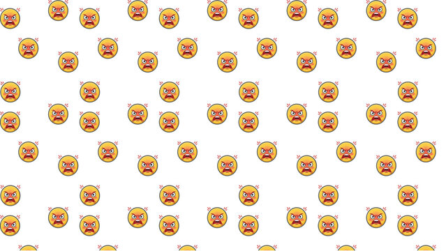 Angry emoji pattern vector illustration repeating grid furrowed brows glaring eyes frowning mouth frustration digital motif modern design