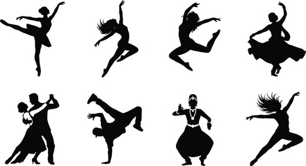 Dance Silhouette Collection with Ballet Contemporary Ballroom and Breakdance Performance Poses © Mst Farida