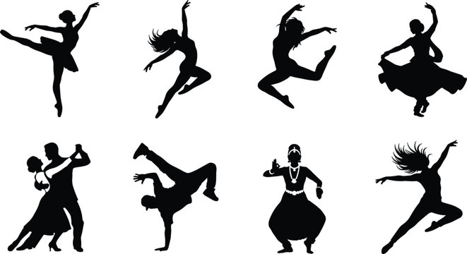 Dance Silhouette Collection with Ballet Contemporary Ballroom and Breakdance Performance Poses