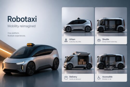 Robotaxi concept with autonomous electric shuttle and copy space layout