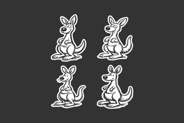 Fototapeta premium A set of four cute kangaroo character sketches presented in a hand drawn doodle style isolated on a dark grey background perfect for stickers logos and various creative design projects