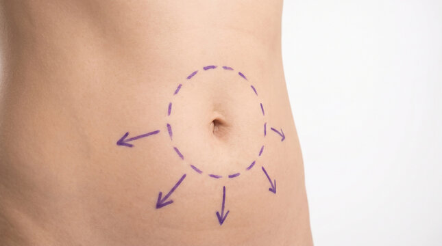 Abdominal Area Marked with Circular and Radial Lines for Surgical Intervention Planning