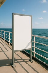 Fototapeta premium Blank billboard by ocean pier.