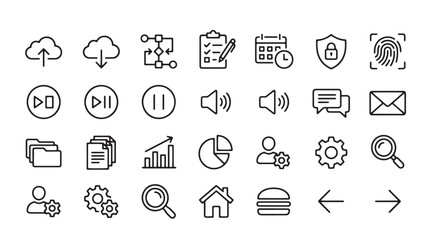 Fototapeta premium Set of 25 line icons, business, technology, communication, and navigation symbols