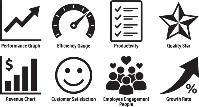 Key performance indicator icons for business success and growth.