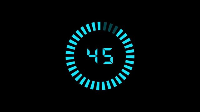 Minimal countdown timer animation from 50 to 0 seconds. Round circle 45 seconds countdown, Modern flat design with animation. High quality 4K video