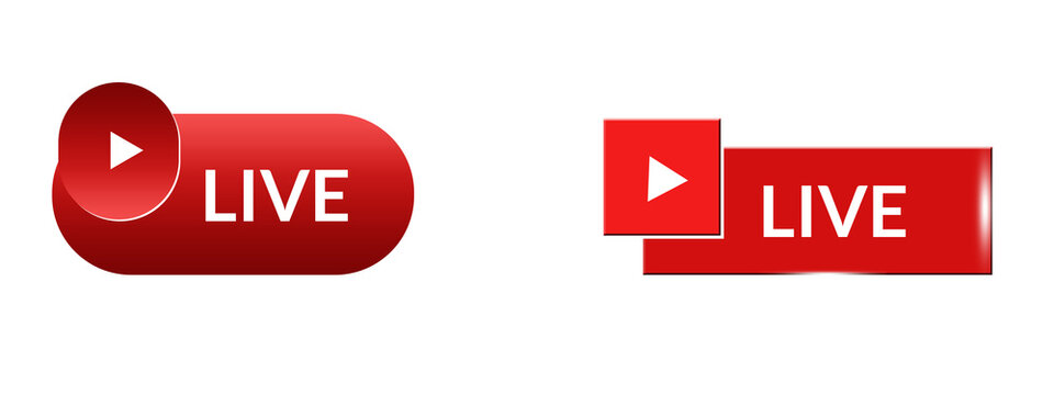 Modern Red Live Streaming Button with Play Icon Isolated on Transparent Background