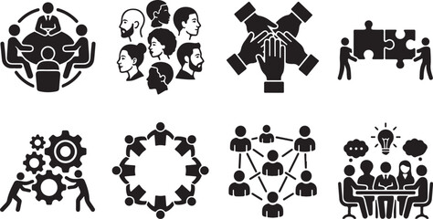 Fototapeta premium Business meeting teamwork collaboration people puzzle gears idea lightbulb network success.