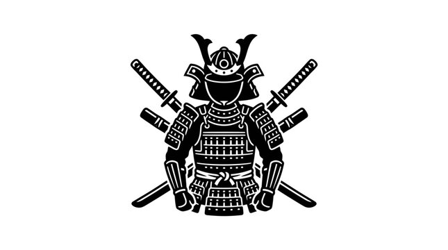 Samurai Warrior Emblem with Swords and Armor, Japanese Culture Icon
