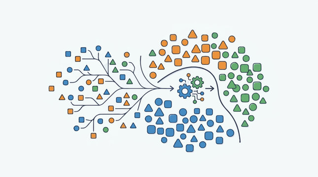 Abstract visualization of data sorting with shapes and gears