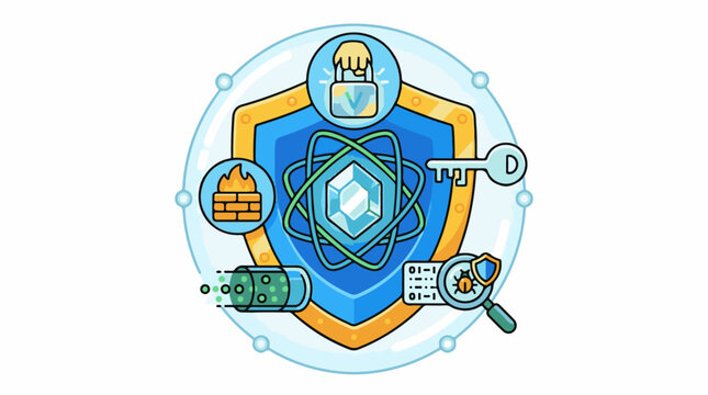 Cyber security shield with lock key bug firewall and data