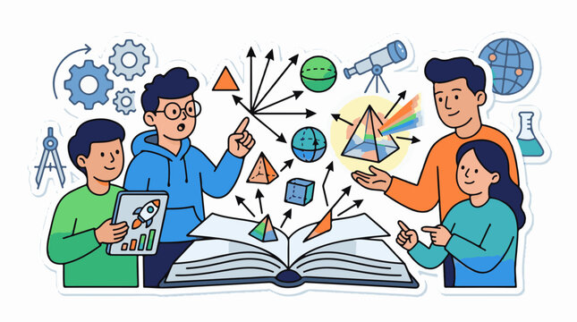 Diverse group of students exploring science and math concepts