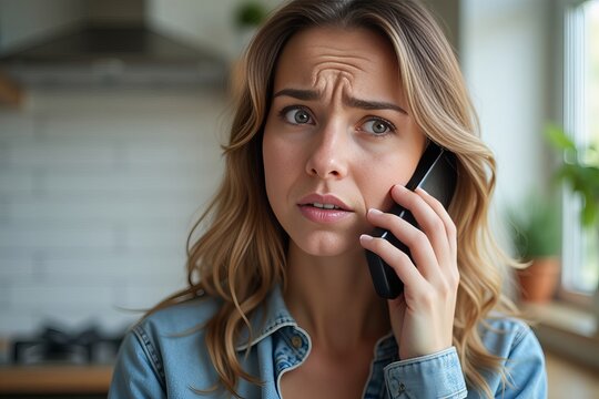 on the woman's concerned expression as she waits for the plumber to arrive.