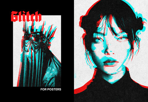 Vertical Glitch Photo Effect For Poster And Print Design