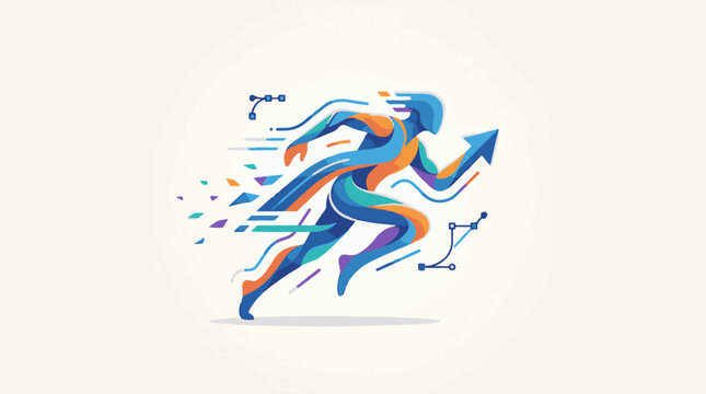 Dynamic abstract runner with colorful flowing lines and geometric shapes