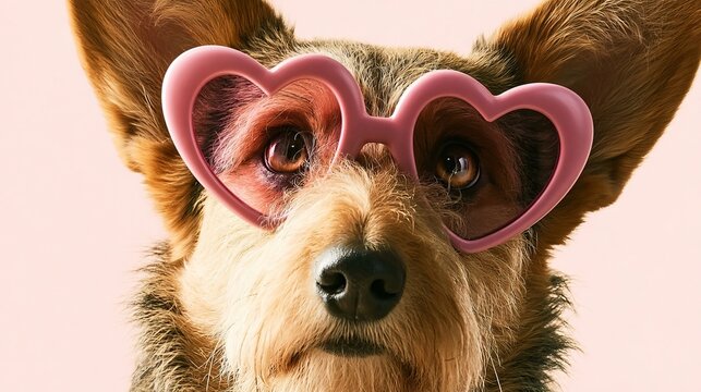 Adorable Corgi and Airedale Terrier in Pink Heart Sunglasses for Valentine s Day Celebration
