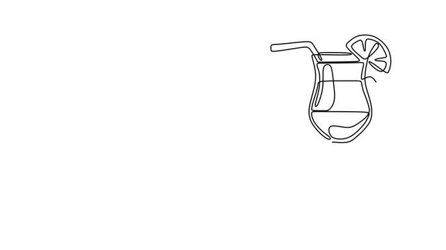 Animated self drawing of continuous line draw.  Cocktail Sun on the Beach Cuba Libre and Tequila Sunrise.  Full length one line animation. 4K	