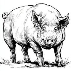 Fototapeta premium Stippled Vintage Style Black Illustration of a Potbellied Pig Isolated on Plain White Background.