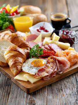 Gourmet Breakfast Platter with Coffee and Juice AI Generative