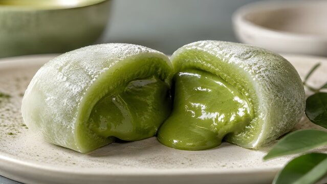 Matcha Mochi Dessert Closeup