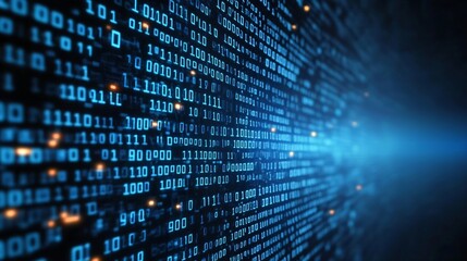 Fototapeta premium Futuristic Digital Matrix with Binary Code Flow and Cybersecurity Technology Concept Background