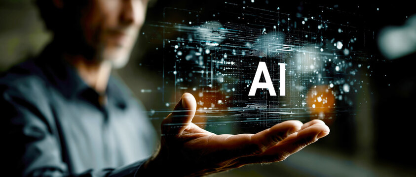  Futuristic AI Interface in Human Hand - Generative AI - no real persons