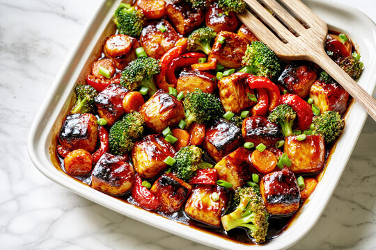 Glazed Chicken Stir Fry with Broccoli - AI Generative