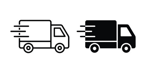 Fototapeta premium Fast delivery truck icon in outline and solid style. Vector illustration