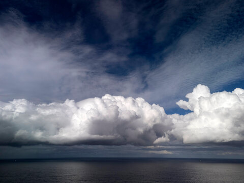 Sea and sky dramatic aerial view with stormy cloudscape