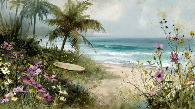 Vintage California Surf Travel Poster &ndash; AI Generative