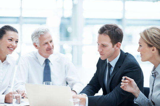 Corporate, people and manager in office with laptop, paralegal and lawyer research for court case. Attorney, team and discussion in business with computer, strategy and administration for lawsuit.