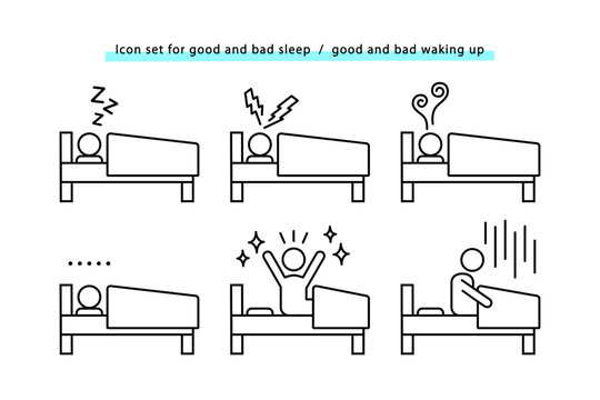 良い睡眠と悪い睡眠・良い目覚めと悪い目覚めを表現したアイコンセット