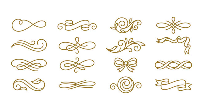 Luxury Ribbon Monoline Decorative Elements Vector Set