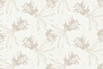 Boho chic scandinavian floral seamless pattern. Botanical japandi Neutral cream offwhite ivory ecru modern home minimalist background.  © milatoo