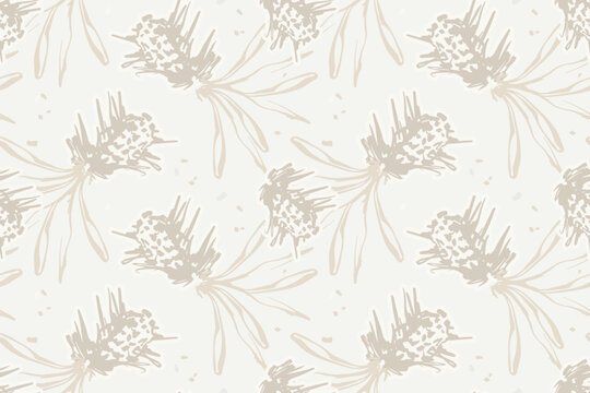 Boho chic scandinavian floral seamless pattern. Botanical japandi Neutral cream offwhite ivory ecru modern home minimalist background. 