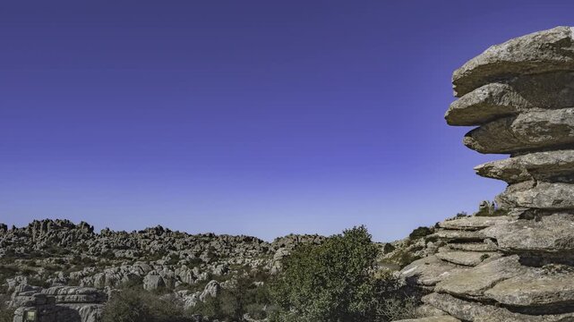 View of Torcal de Antequera in Malaga, Spain, an impressive karst landscape of unusual limestones landforms