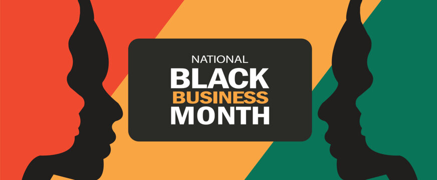National black business month vector illustration with colorful profile silhouettes