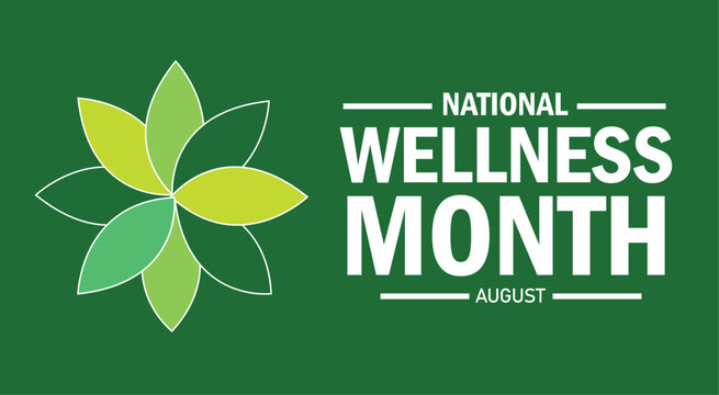 National wellness month vector graphic featuring vibrant green botanical leaf elements