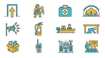 Collection of colorful flat design icons representing various travel and lifestyle themes. © Imam