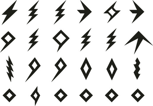 Black lightning bolt and arrow icons on white