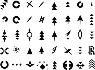 Fototapeta premium Black geometric shapes and symbols on white background