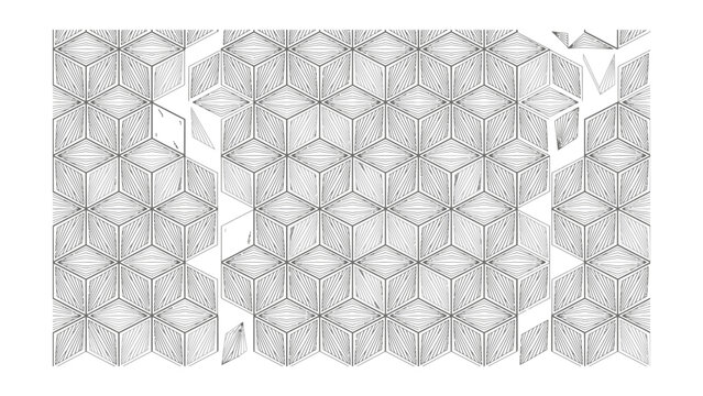 A seamless pattern of hexagonal shapes with lines forming a geometric design on a white background for use in graphic design or textiles