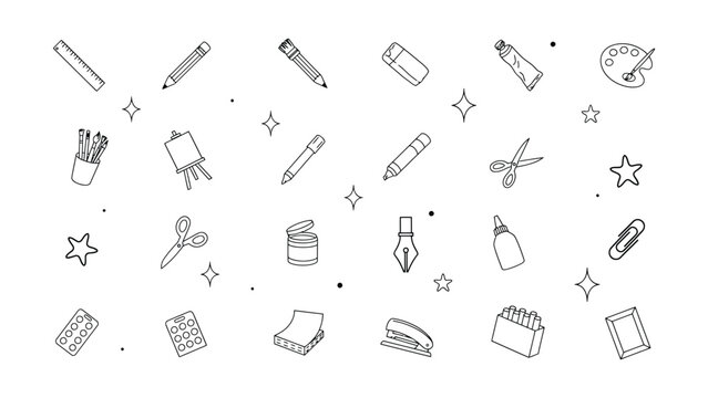 Collection of various artistic and school supplies icons and objects for creative design and educational purposes  art  school  supplies