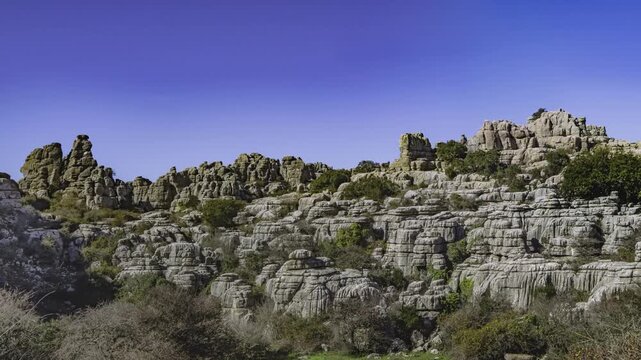 View of Torcal de Antequera in Malaga, Spain, an impressive karst landscape of unusual limestones landforms